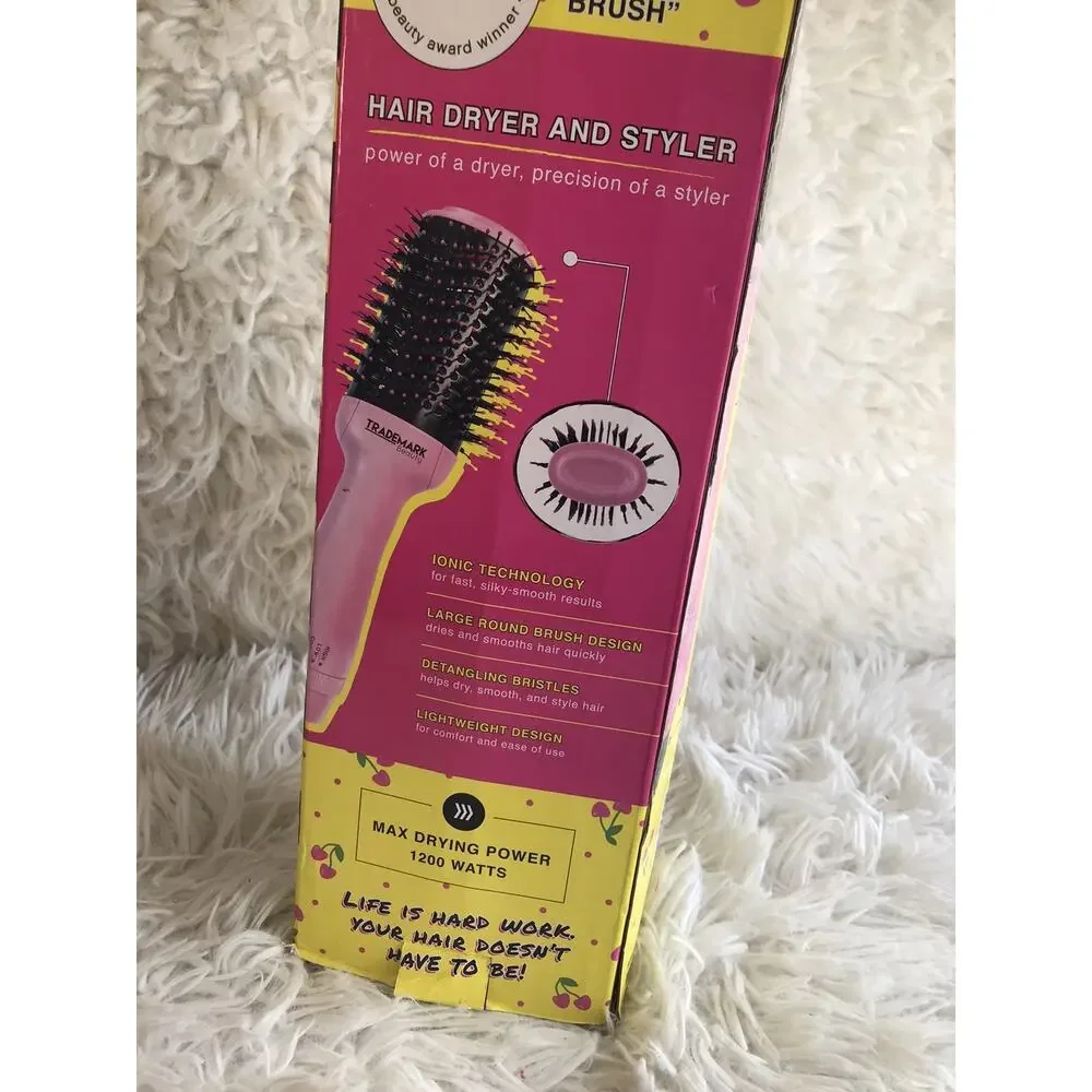 Trademark Beauty Easy Blo Brush Dryer 2in Ionic 1200W 3 Heat/3 Speed Pink